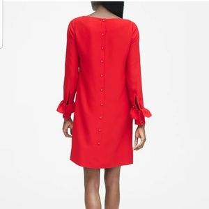 Bright red Petite ruffle cuff shift dress